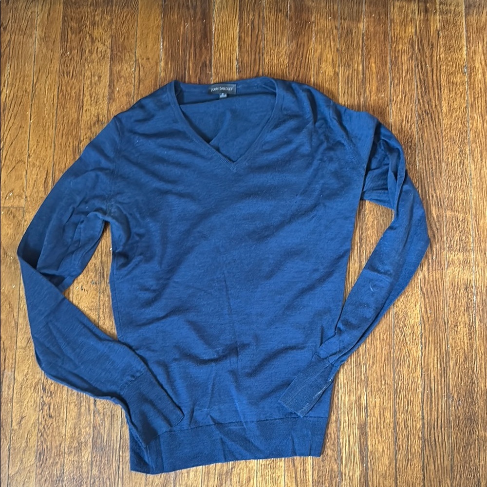 John Smedley Blue V-Neck Sweater Lightweight Knit